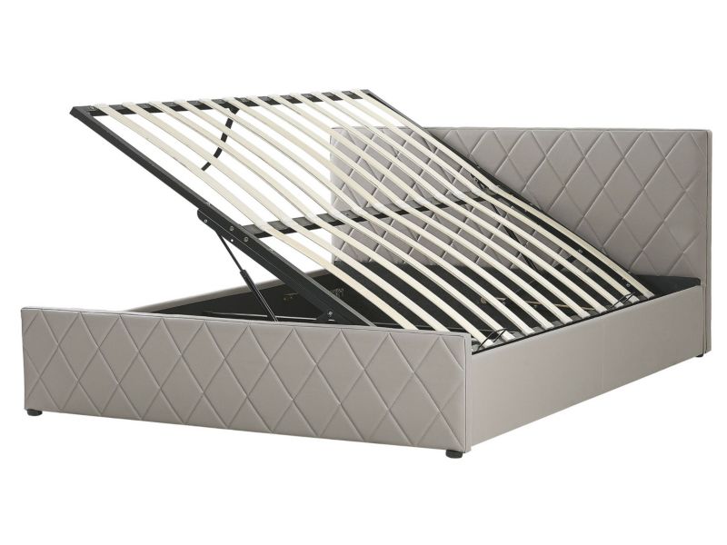 Łóżko z pojemnikiem ekoskóra 160 x 200 cm beżowoszare Rochefort 1 szt.