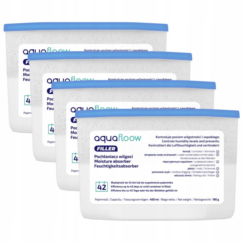 Pochłaniacz wilgoci, AquaFloow, osuszacz powietrza, bezzapachowy, 400ml, 4szt
