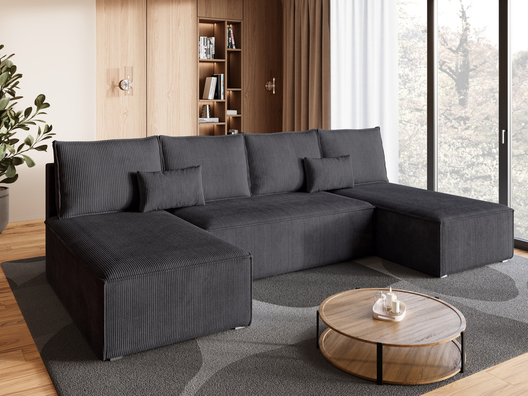 Szara rozkładana rogówka z funkcją spania i pojemnikiem TOP U SLIM