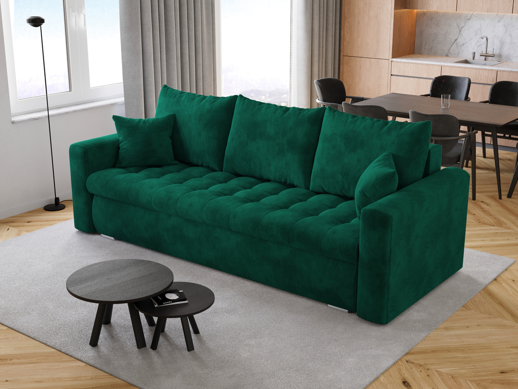 Kanapa z funkcją spania do salonu LUIS butelkowa zieleń