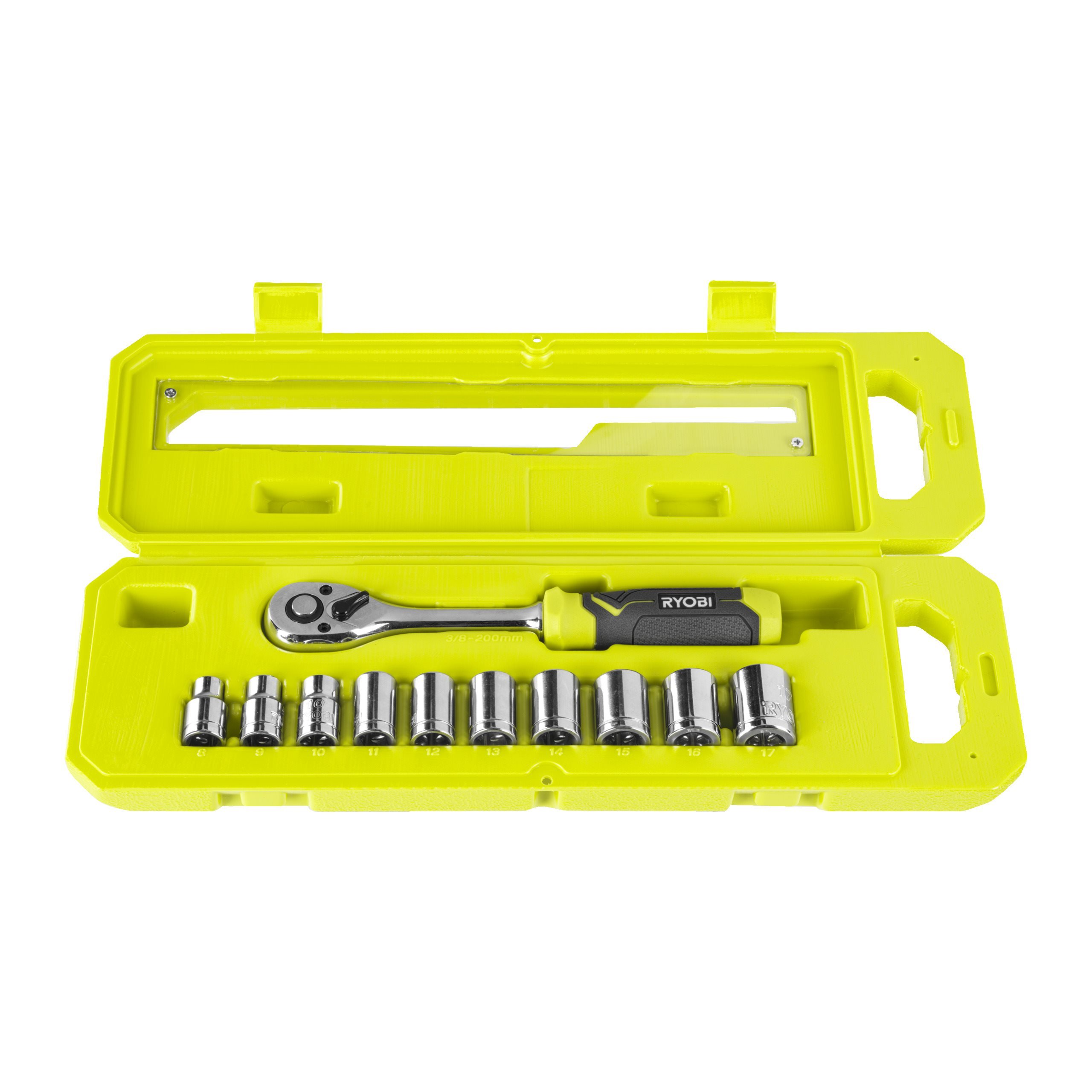 Grzechotka ⅜ ̋ w zestawie z nasadkami (11 sztuk)