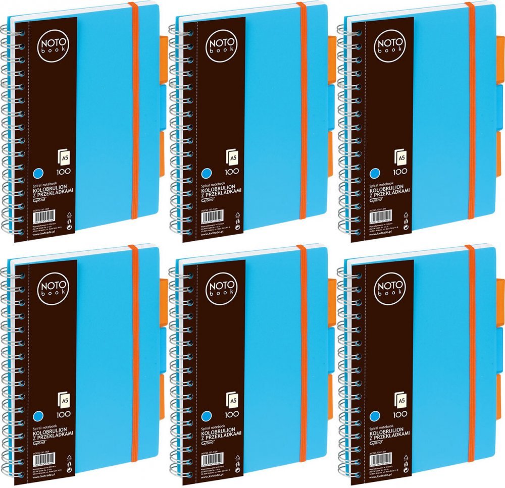 6x Kołonotatnik Grand NOTOBook, A5, w kratkę, 100 kartek, okładka PP, niebieski