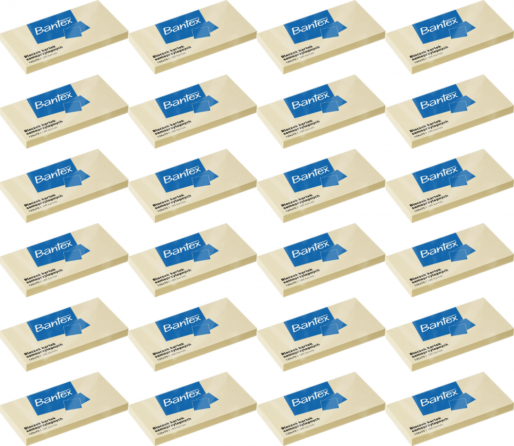 24x Karteczki samoprzylepne Bantex, 125x75mm, 100 karteczek, żółty