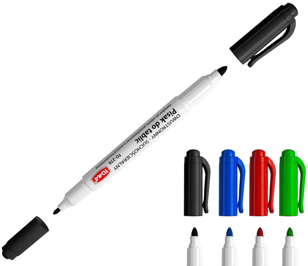 Marker suchościeralny Toma 270, dwustronny, okrągła, 0.8/1.5 mm, 4 sztuki, mix kolorów