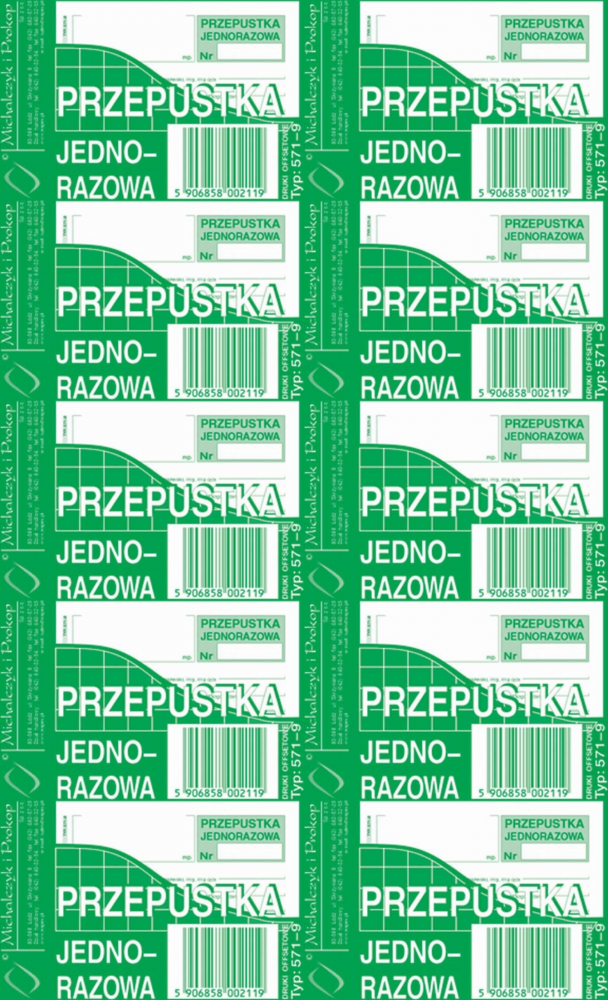 10x Druk akcydensowy Przepustka jednorazowa MiP 571-9, A7, offsetowy, 80k