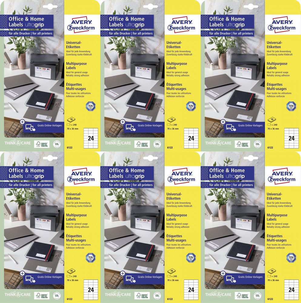 6x Etykiety samoprzylepne Avery Zweckform, 70x36mm, 10 arkuszy, biały