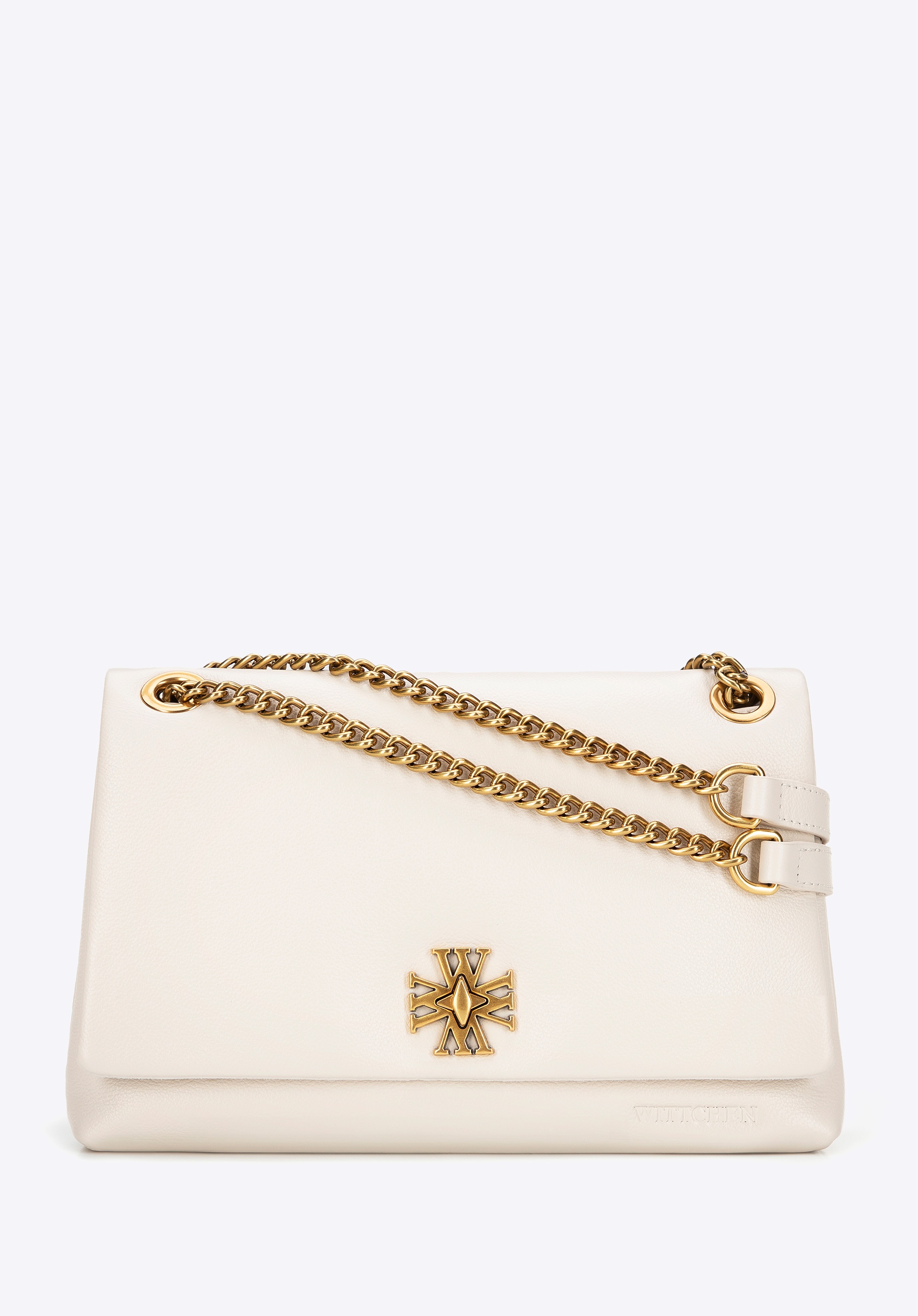 Damska listonoszka ze skóry naturalnej na łańcuszku kremowa