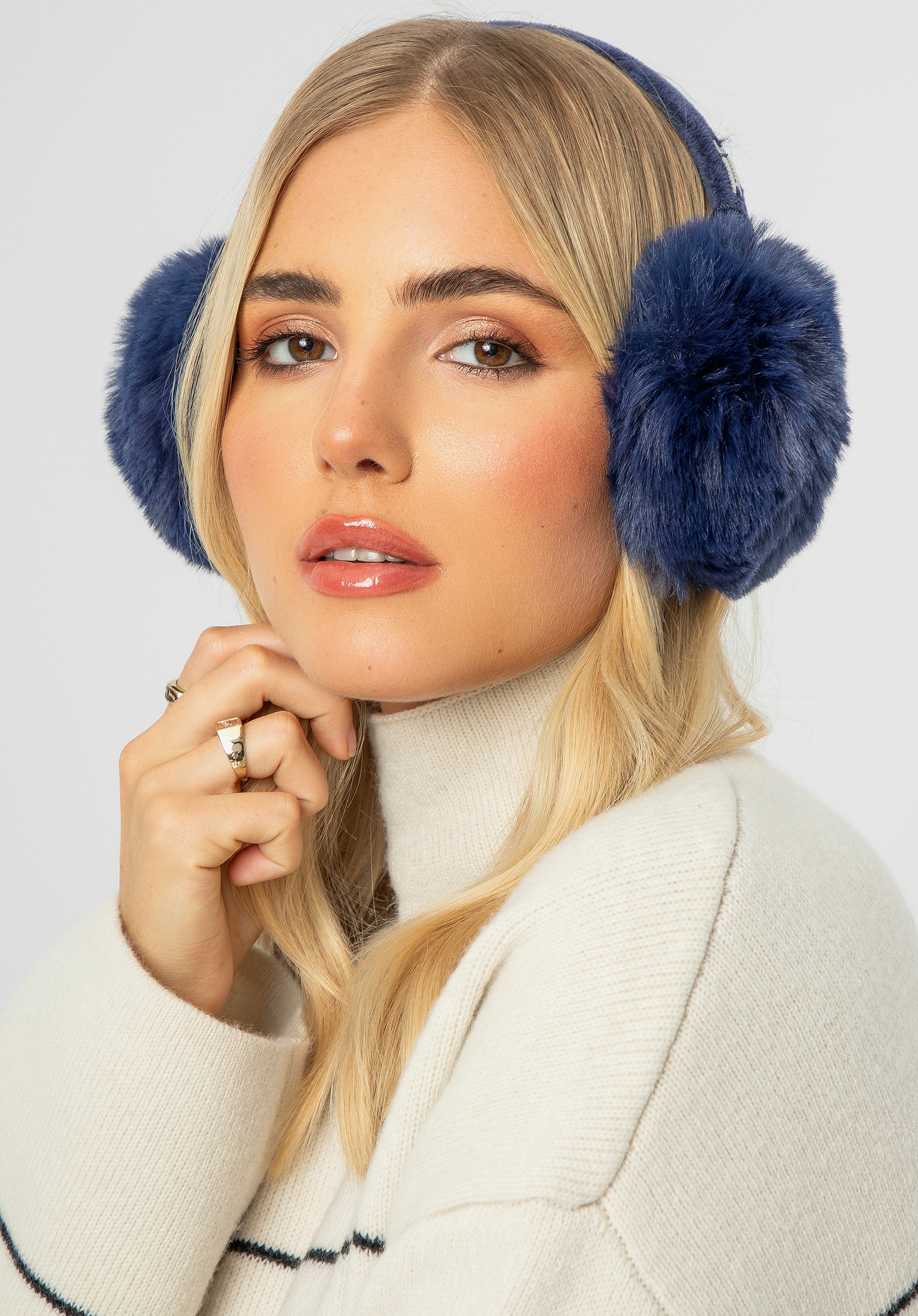 Damskie nauszniki proste granatowe