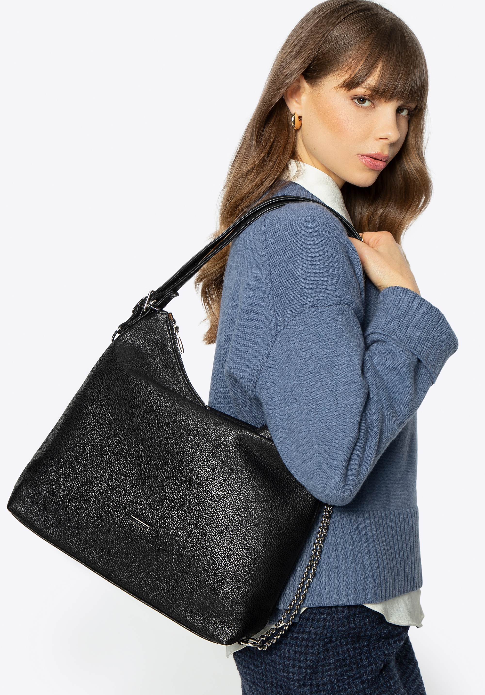 Damska torba – plecak ze skóry ekologicznej czarno-srebrna