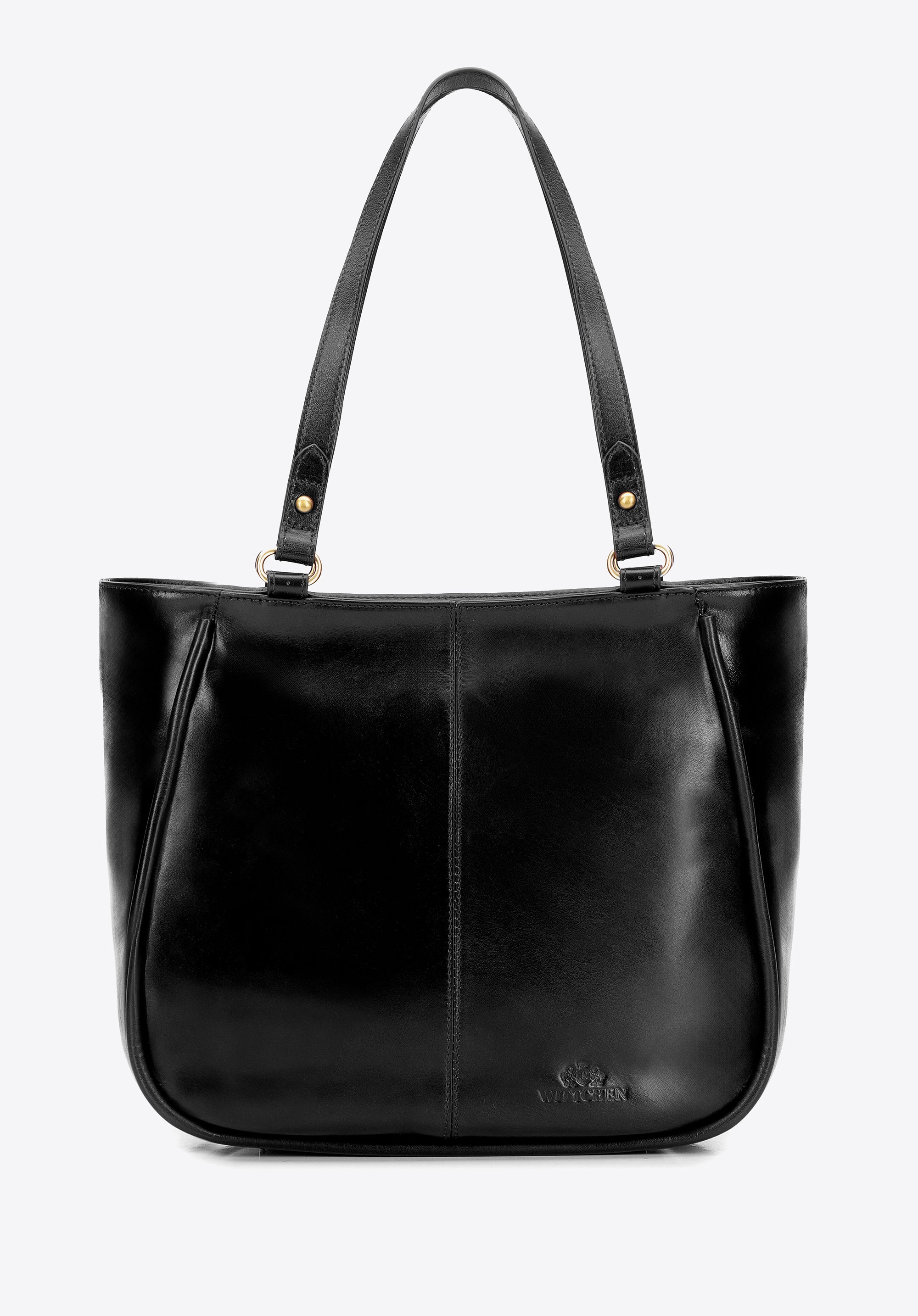 Damska shopperka z połyskującej skóry naturalnej czarna