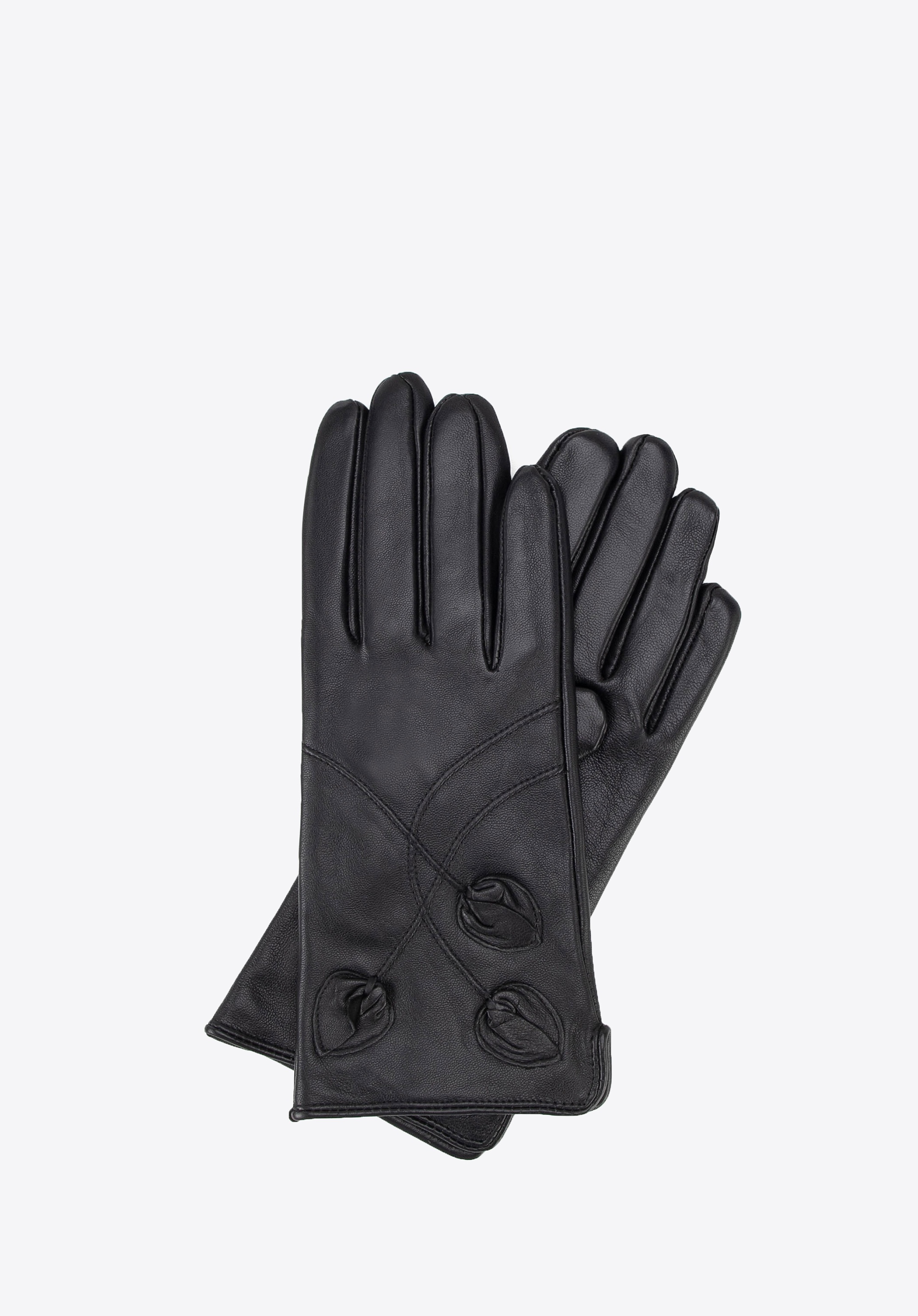 Damskie rękawiczki z dekoracyjnymi przeszyciami czarne