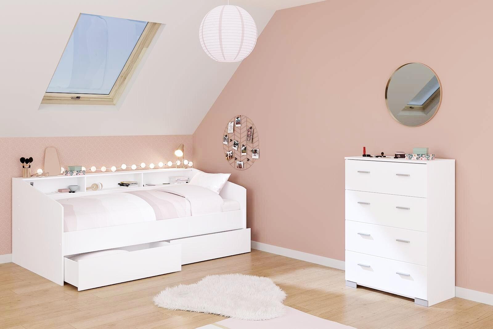 Łóżko dziecięce z szufladami i komodą Sleep białe