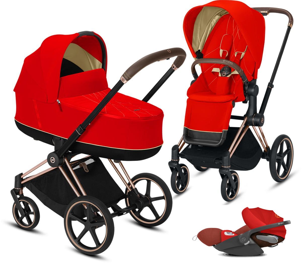 Cybex, Priam 2.0 + Cloud Z i-Size + dodatkowy Seat Pack - wózek głęboko-spacerowy z fotelikiem i dodatkową tapicerką gratis!!!-Autumn Gold-Matt Black