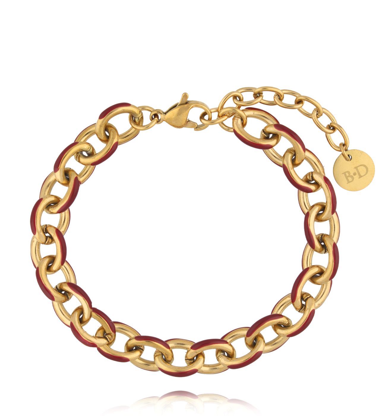 Bransoletka z łańcuchem z bordową emalią - By Dziubeka