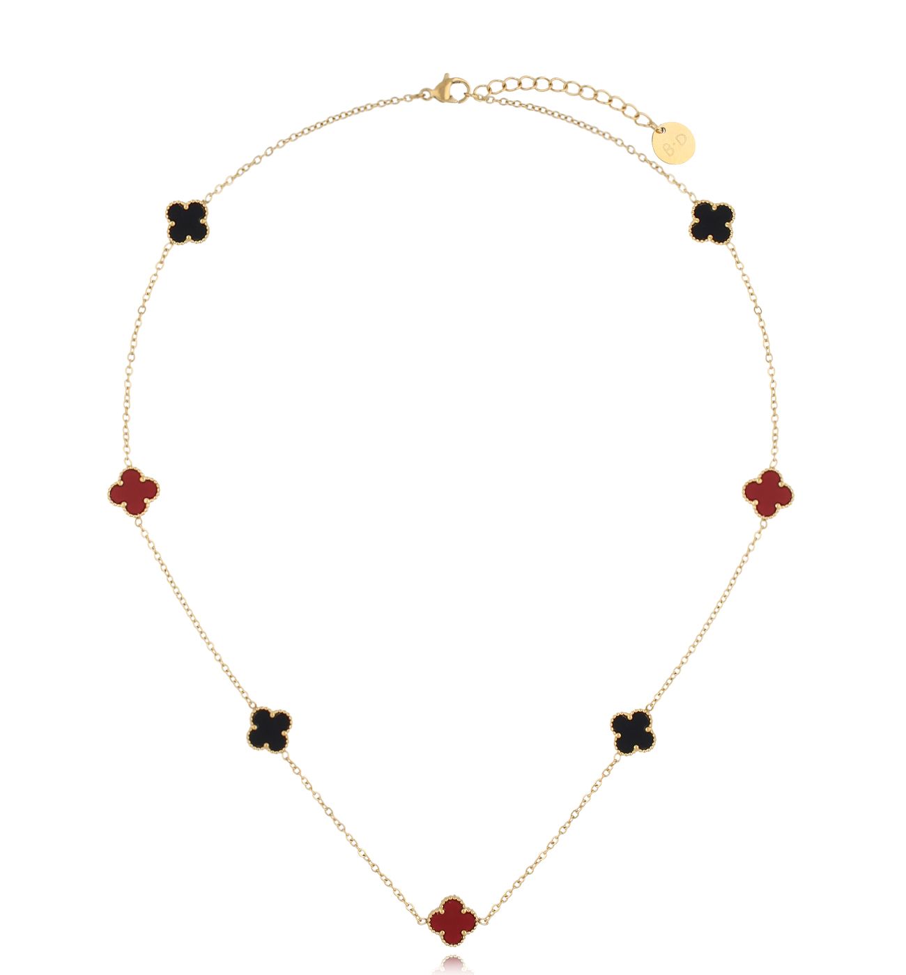 Naszyjnik złoty z czarnymi i bordowymi koniczynkami Clover NSY0168 - By Dziubeka