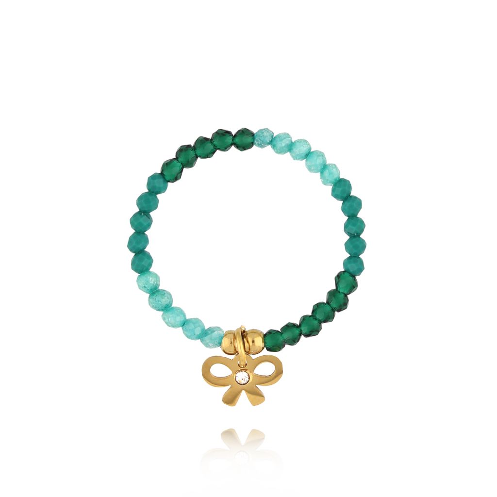 Pierścionek elastyczny z kokardką zielony - By Dziubeka