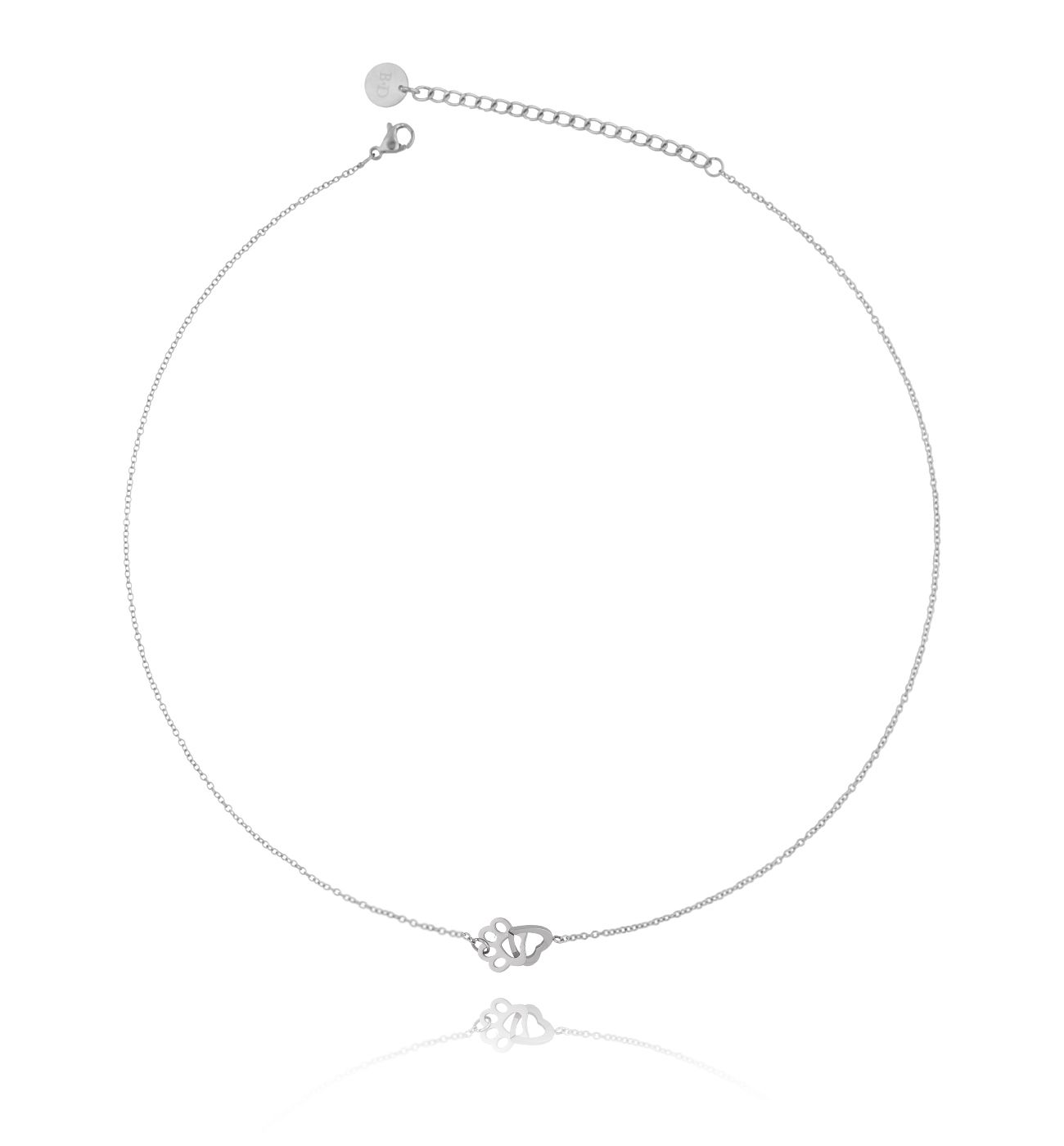 Naszyjnik srebrny z łapką i sercem ze stali szlachetnej NPS0003