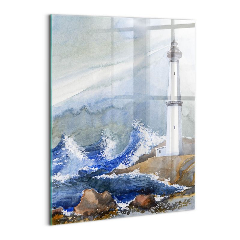 Obraz Szklany Wallfluent 60x80 cm Akwarelowe morze i latarnia morska 1 szt.