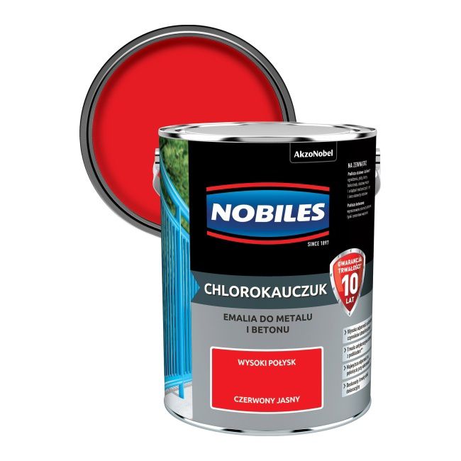 Emalia chlorokauczukowa Nobiles do metalu i betonu czerwony jasny 5 l