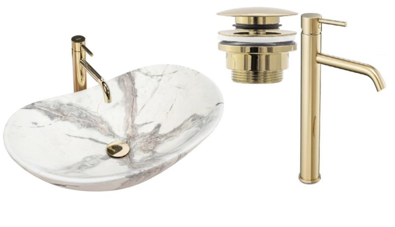 Umywalka nablatowa GTM Design Royal M14 Szara z baterią w zestawie 1 szt.