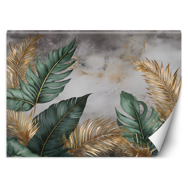 Fototapeta Feeby Liście Złote I Zielone Na Szarym Tle 150x105 1 szt