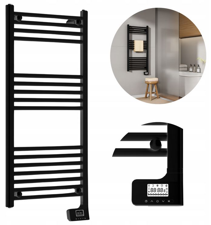 Grzejnik elektryczny stalowy MOTESSI 500 W czarny z termostatem 98x50cm- 1 szt