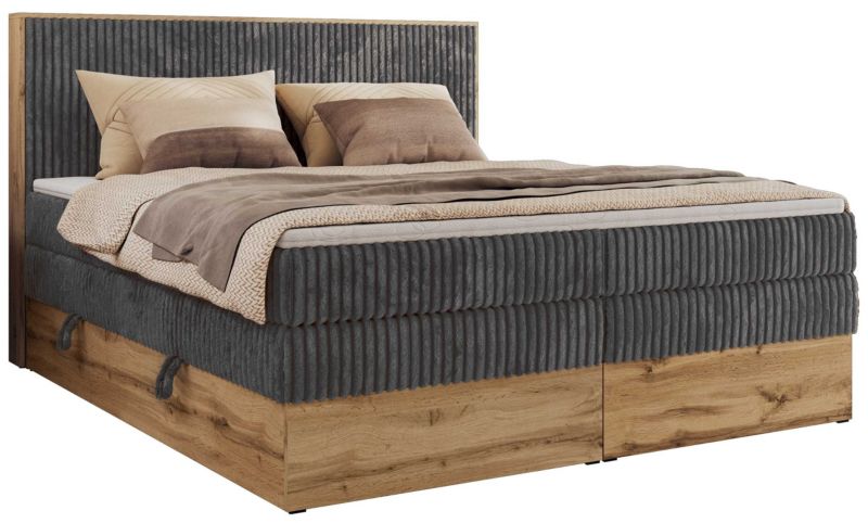 Łóżko kontynentalne MKS Meble WOOD CLASSIC KING 200x200 H3 szary sztruks 1 szt.