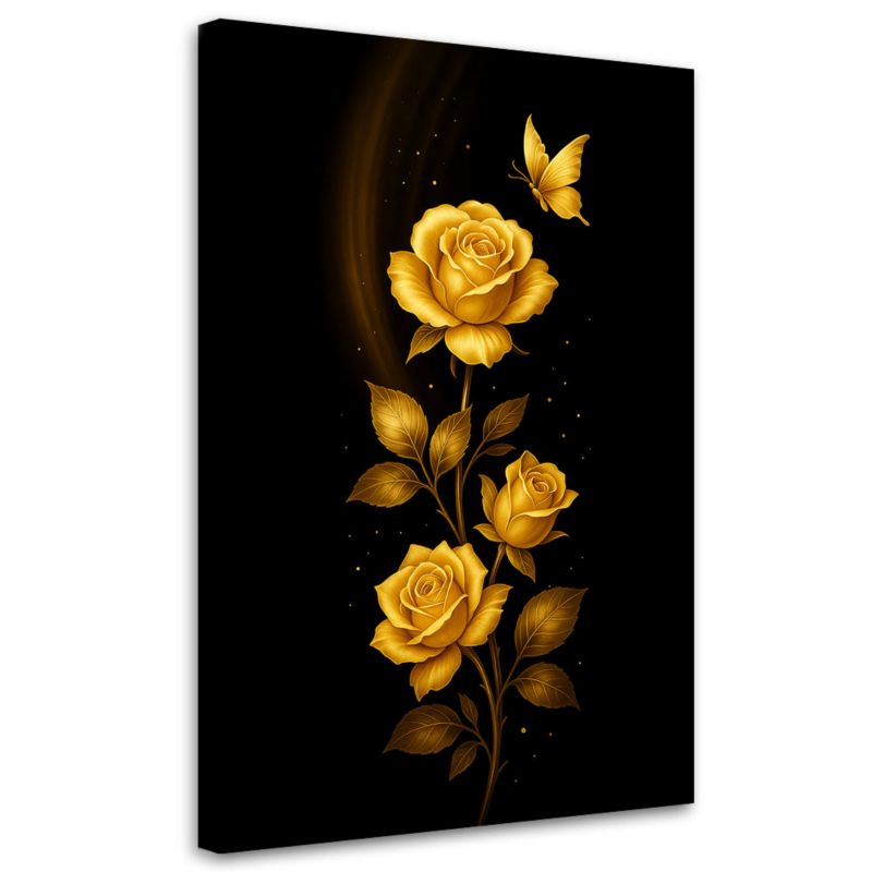 Obraz na płótnie do salonu sypialni Feeby Kwiaty Złote róże 60x90cm 1szt