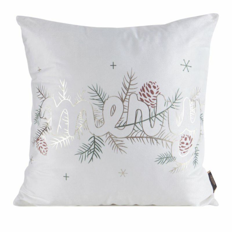 Poszewka 243A Eurofirany Świąteczna na poduszkę 45x45 cm Świerk Biała 1 szt.