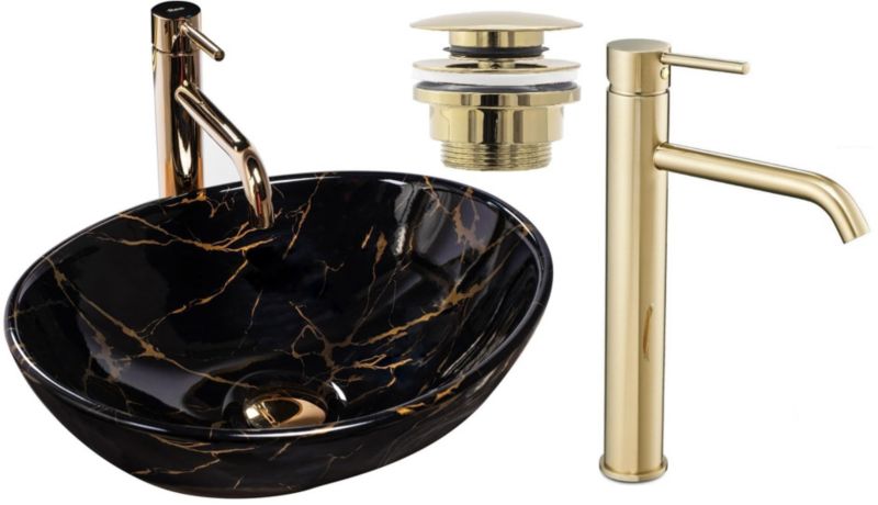 Umywalka nablatowa GTM Design Sofia M11 Czarna z baterią w zestawie 1 szt.