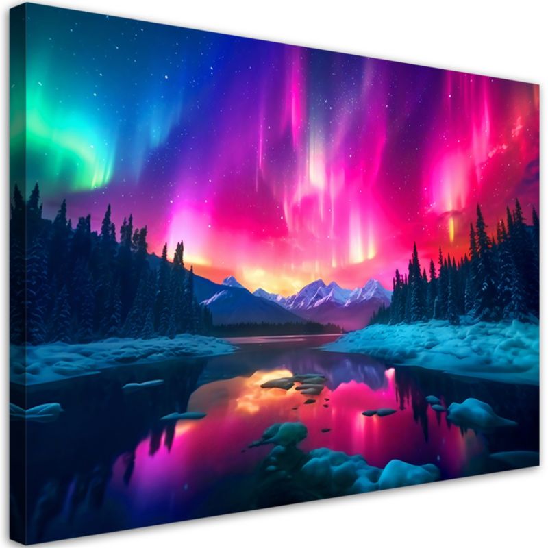 Obraz do salonu sypialni nowoczesny Feeby Zorza polarna Krajobraz Różowy 100x70cm 1szt