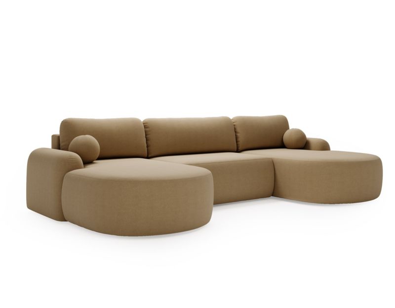 Narożnik w kształcie U Bettso Cloudy w tkaninie typu baranek z zaokrąglonym bokiem i poduszkami dekoracyjnymi beżowy 1szt.