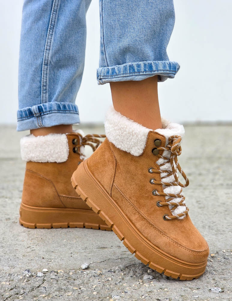 Brązowe Sportowe Zimowe Botki Damskie Śniegowce Cold