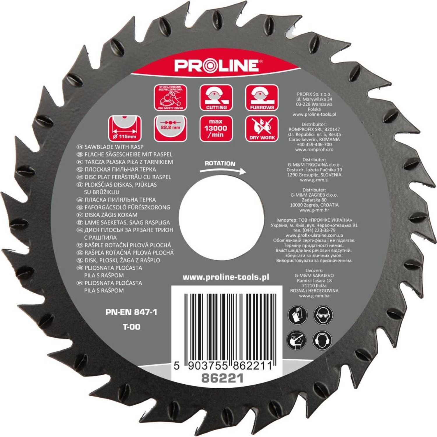 Proline Tarcza płaska z piłą i tarnikiem grube zęby 115 mm