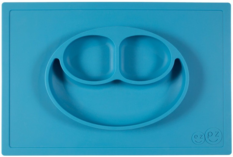 EZPZ, silikonowy talerzyk z podkładką 2w1 Happy Mat niebieski