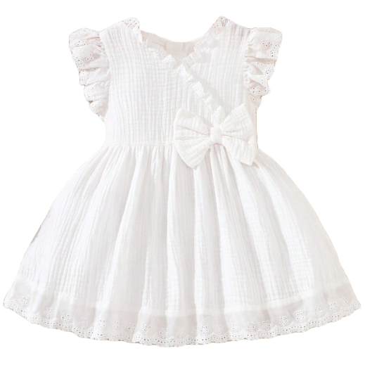 Sukienka muślinowa biała z kokardką NS