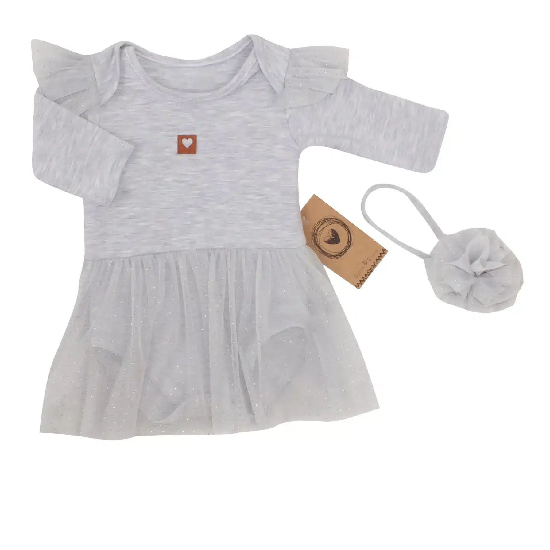 2CZ ZESTAW KOMPLET BODOSUKIENKA SUKIENKA DŁUGI RĘKAW TIULOWA + OPASKA SZARA ZZ - 56