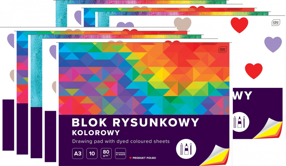 10x Blok rysunkowy Interdruk, A3, 10 kartek, kolorowy, mix wzorów