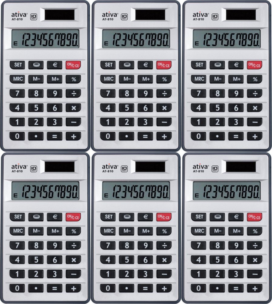 6x Kalkulator kieszonkowy Ativa AT-810, 10 cyfr, srebrny