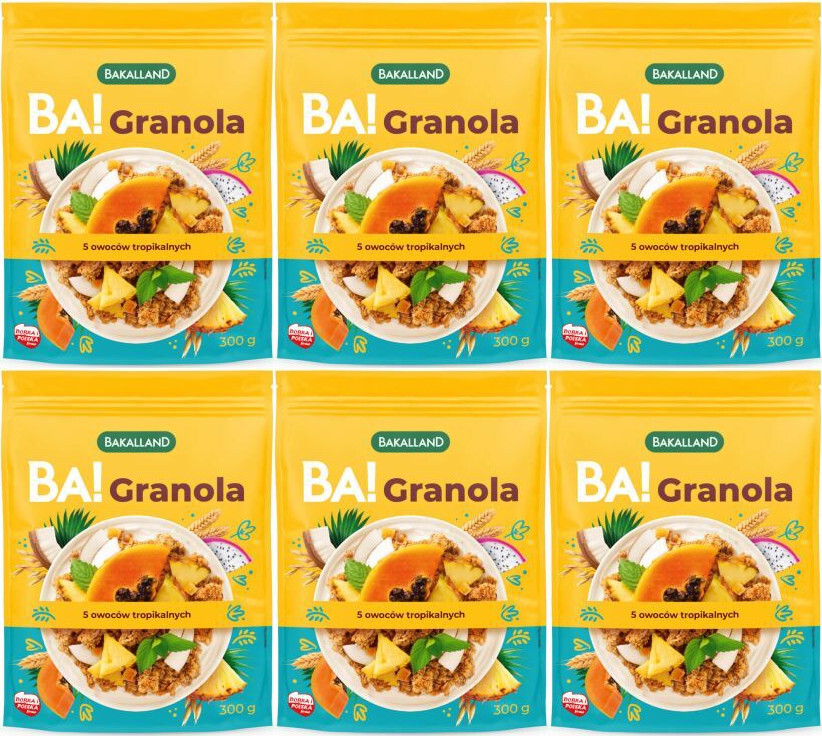 6x Granola Bakalland BA! 5 owoców tropikalnych, 300g