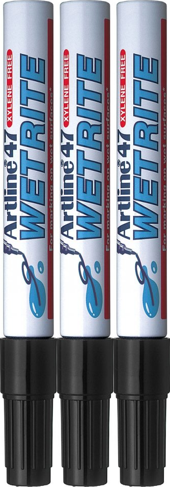 3x Marker permanentny do wilgotnych powierzchni Artline 47 Wetrite, okrągła, czarny