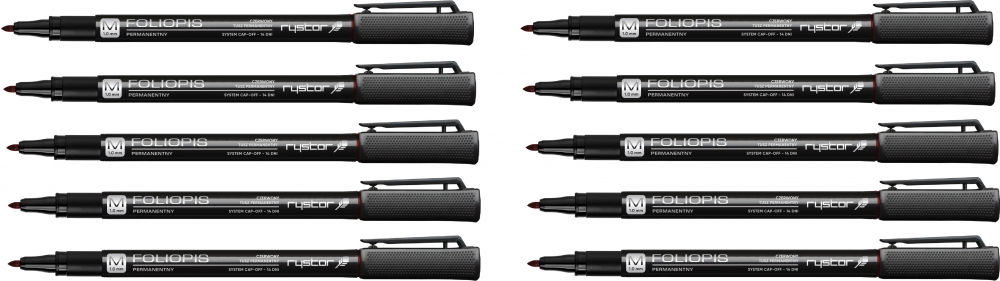 10x Foliopis Rystor, FM, okrągła, 1mm, czerwony