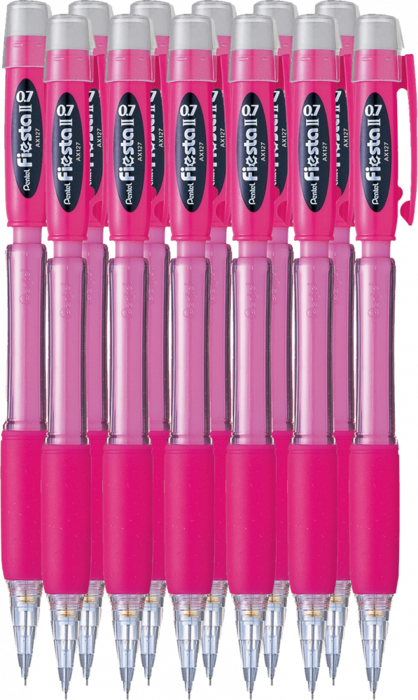 12x Ołówek automatyczny Pentel Fiesta AX127, 0.7mm, z gumką, różowy
