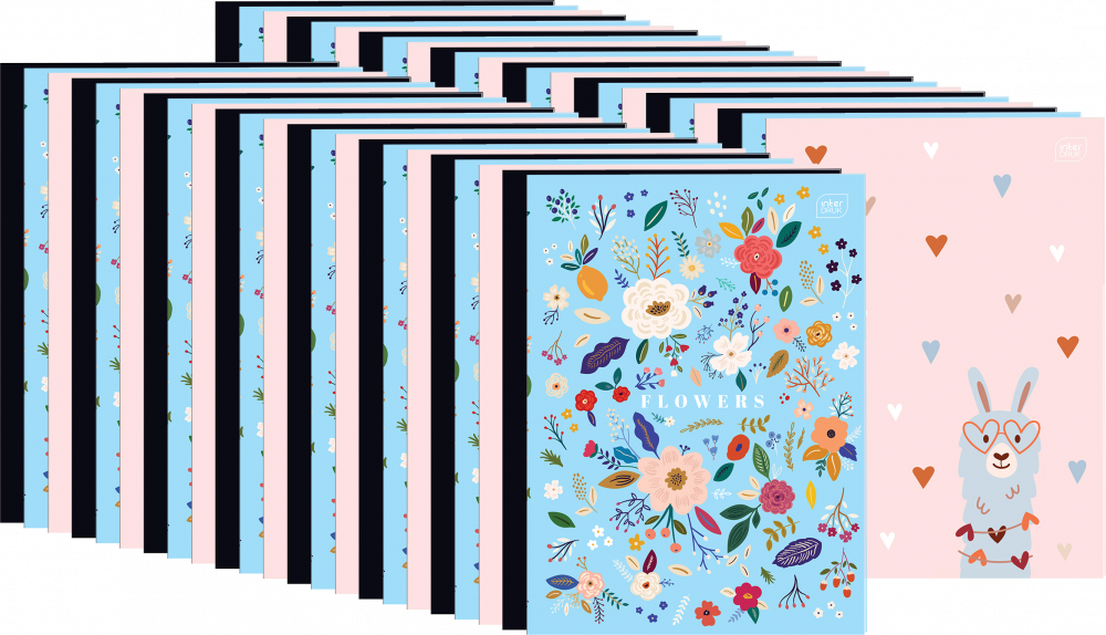 50x Zeszyt w kratkę Interdruk, A4, 32 kartki, mix wzorów