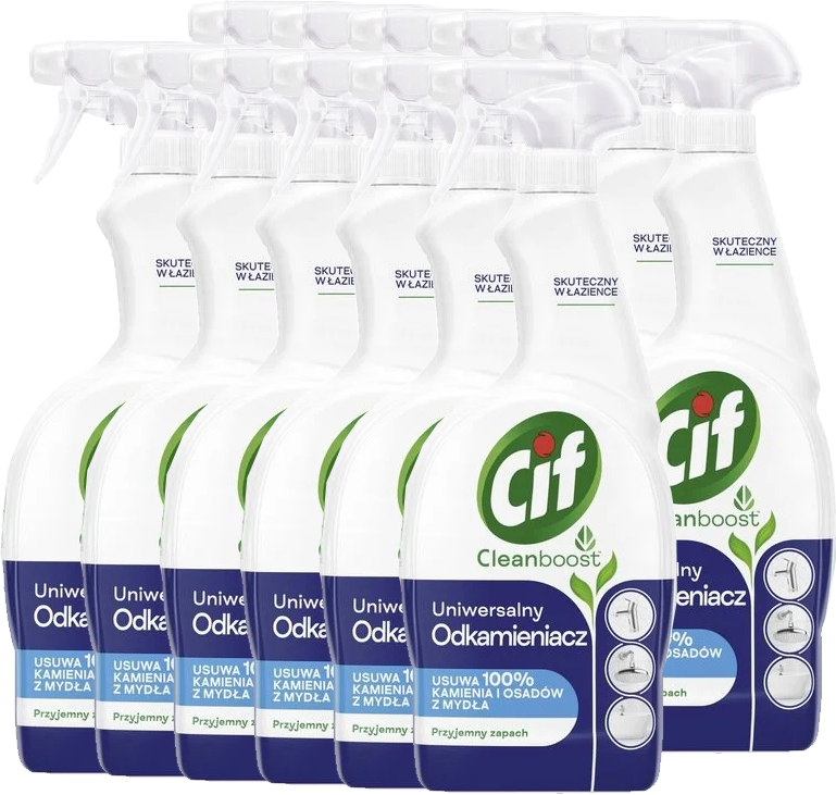 12x Płyn przeciw kamieniowi do łazienki Cif Power&Shine, z rozpylaczem, 0.75l