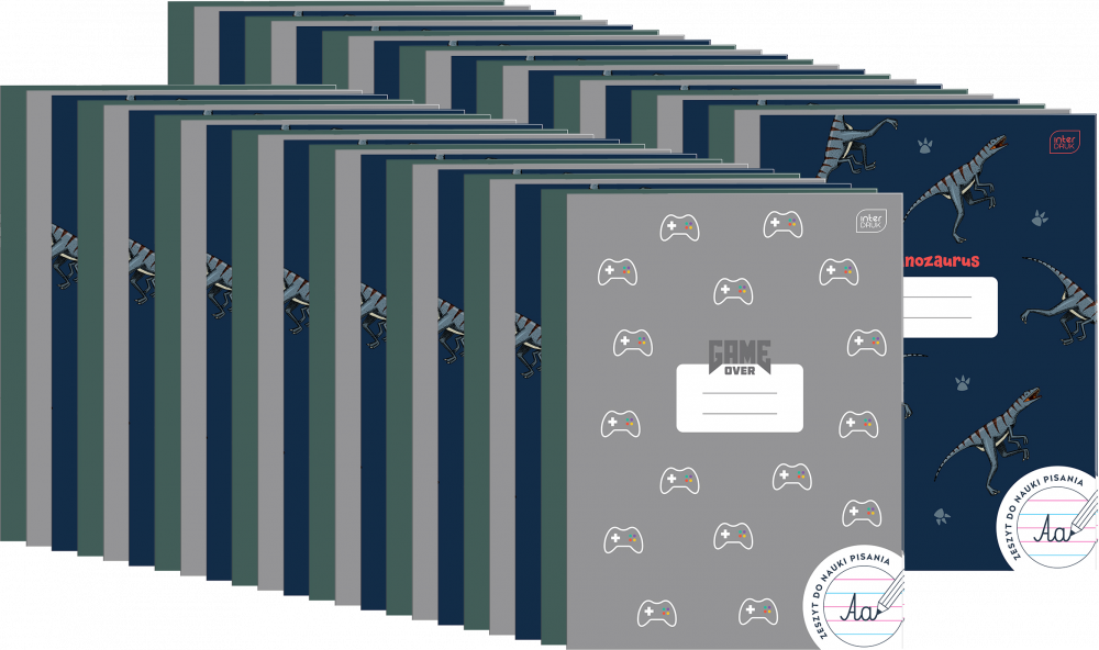 50x Zeszyt w wąskie kolorowe linie Interdruk UV Boys, A4, 32 kartki, mix wzorów