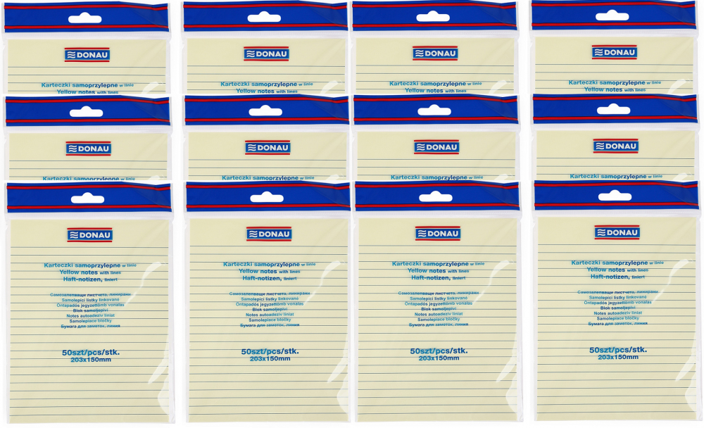 12x Karteczki samoprzylepne w linie Donau, 150x203mm, 50 karteczek, żółty pastelowy