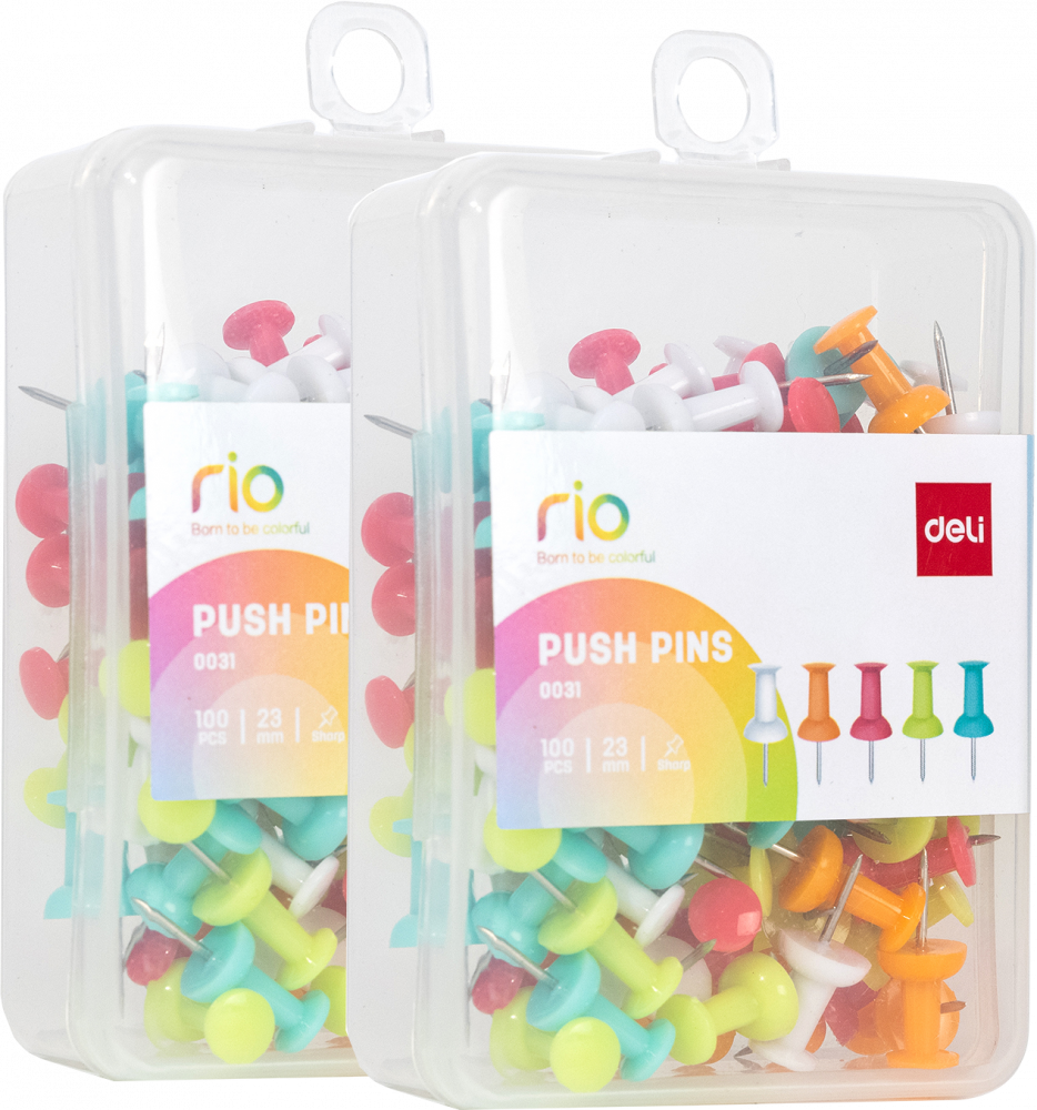 2x Pinezki Deli Rio, beczułki, 23mm, 100 sztuk, mix kolorów