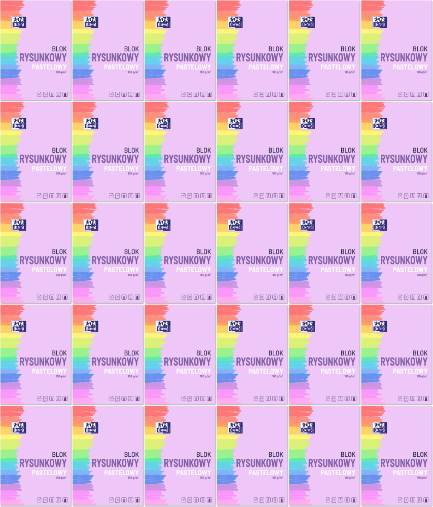 30x Blok rysunkowy pastelowy Oxford, A4, 10 kartek, kolorowy, 100g/m2