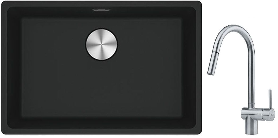 Franke Maris MRG 110-52 zlewozmywak 52x40 cm Fragranite czarny mat z baterią kuchenną Leda Neo stal szlachetna (1250687252, 1150590047)